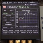 Panel central de actividad en el parquet de la Bolsa de Madrid